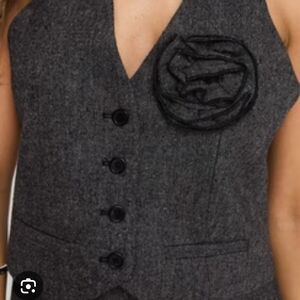 Princess Polly Joshy Halter Vest Top Charcoal Tweed Sz 4with Black Floral Detail